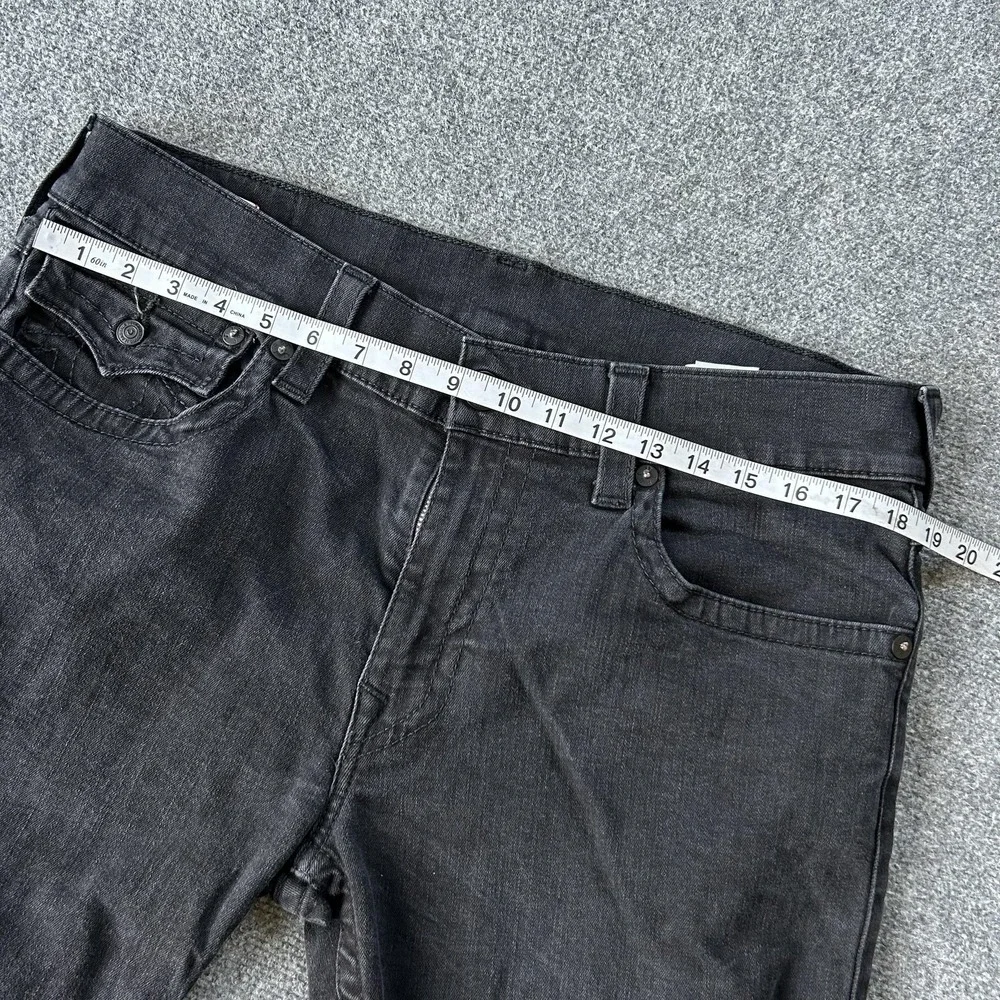 True Religion Ricky Relaxed Straight Jeans Mens 36x33 Black Rinse Flap‎ Pockets